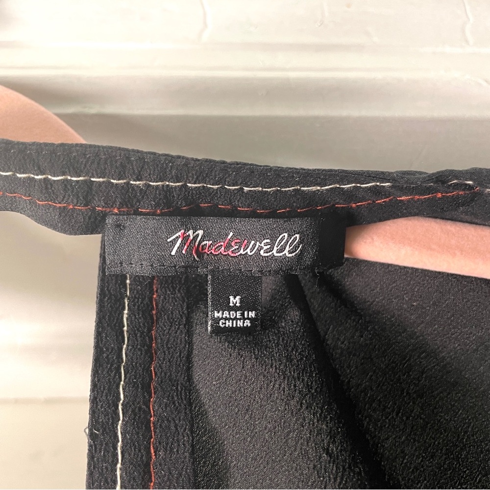 Madewell Black Silk Stitched V-Neck Tie Open Back Long Bell Sleeve Top Size M - Picture 13 of 14